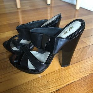 L.A.M.B Black Leather Slip On Heels